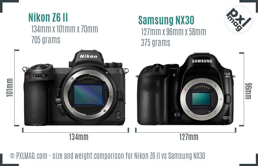 Nikon Z6 II vs Samsung NX30 size comparison
