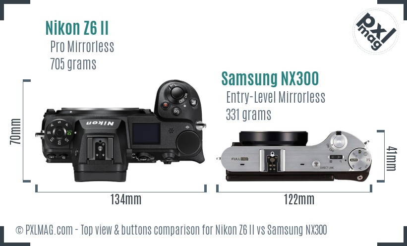 Nikon Z6 II vs Samsung NX300 top view buttons comparison
