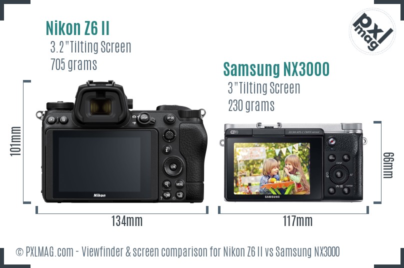Nikon Z6 II vs Samsung NX3000 Screen and Viewfinder comparison