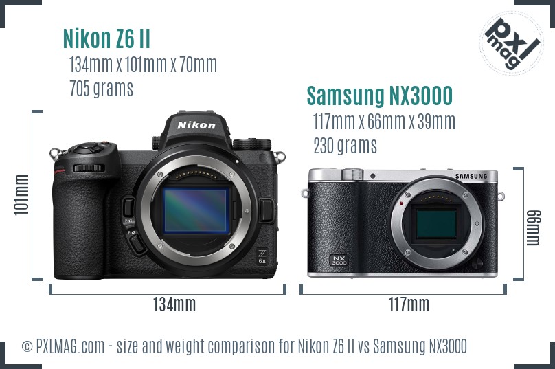 Nikon Z6 II vs Samsung NX3000 size comparison