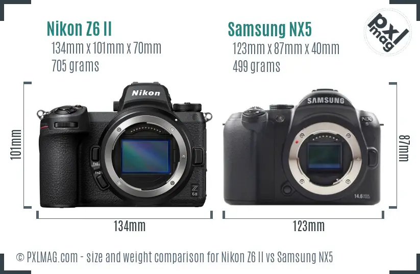 Nikon Z6 II vs Samsung NX5 size comparison Nikon Z6 II vs Samsung NX5 size comparison
