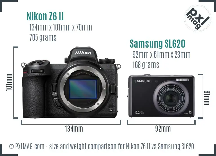 Nikon Z6 II vs Samsung SL620 size comparison