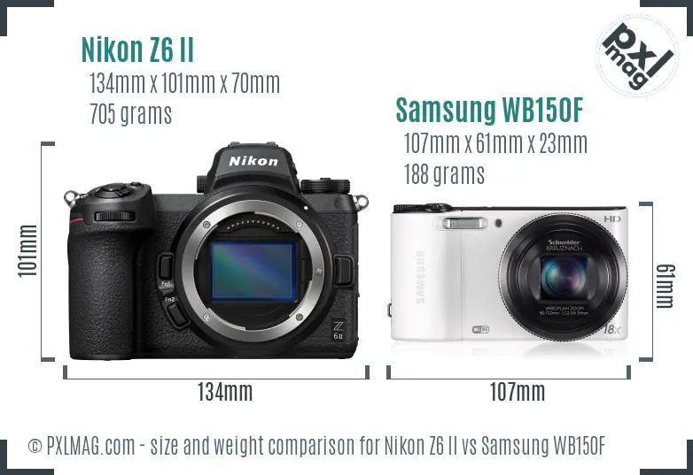 Nikon Z6 II vs Samsung WB150F size comparison