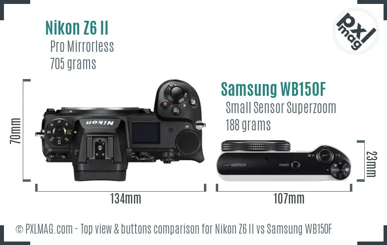 Nikon Z6 II vs Samsung WB150F top view buttons comparison