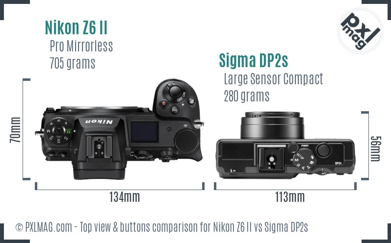 Nikon Z6 II vs Sigma DP2s top view buttons comparison