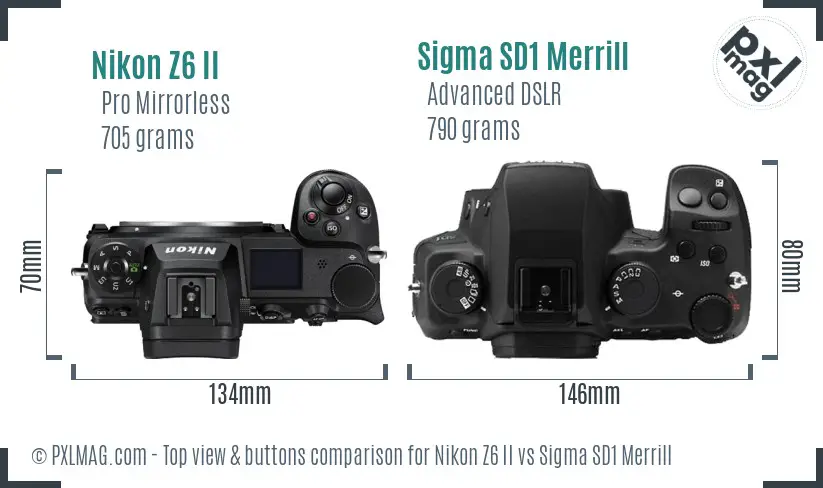Nikon Z6 II vs Sigma SD1 Merrill top view buttons comparison