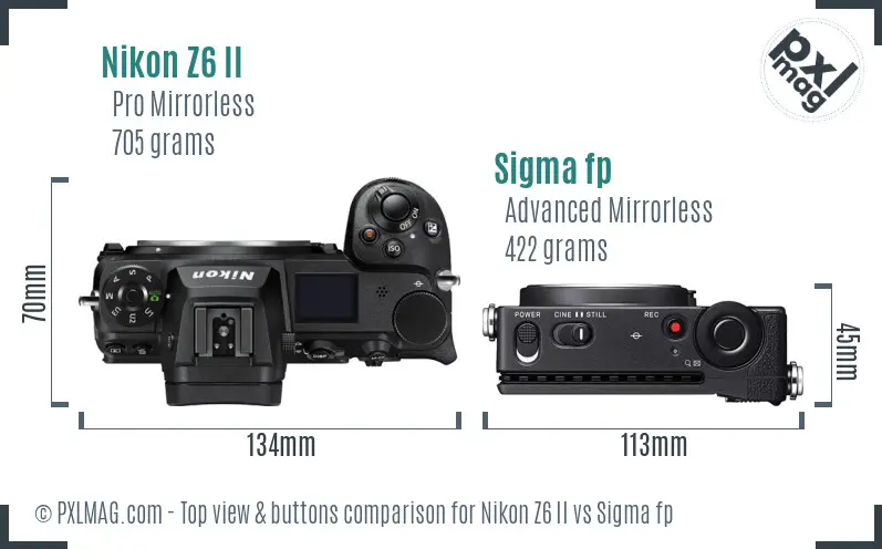 Nikon Z6 II vs Sigma fp top view buttons comparison Nikon Z6 II vs Sigma fp top view buttons comparison