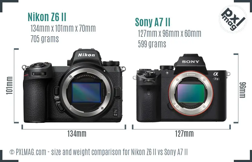 Nikon Z6 II vs Sony A7 II size comparison