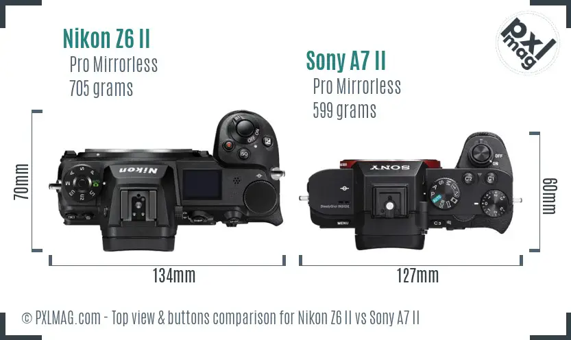 Nikon Z6 II vs Sony A7 II top view buttons comparison