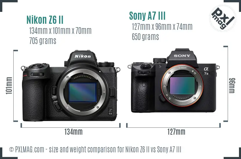 Nikon Z6 II vs Sony A7 III size comparison