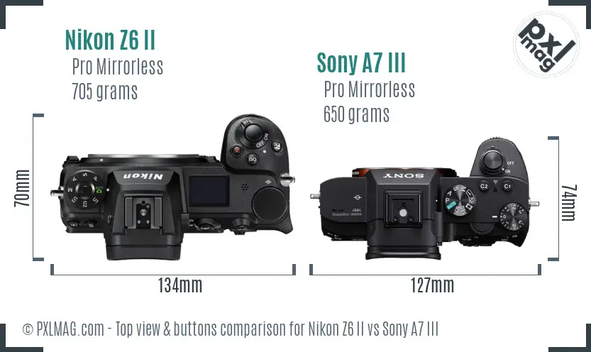 Nikon Z6 II vs Sony A7 III top view buttons comparison