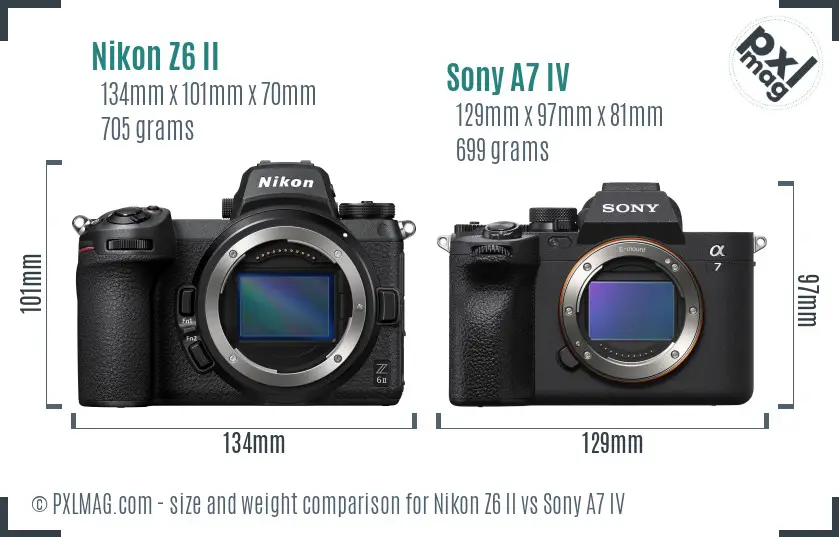 Nikon Z6 II vs Sony A7 IV size comparison