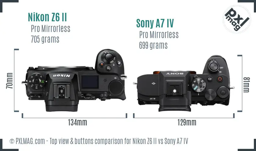 Nikon Z6 II vs Sony A7 IV top view buttons comparison