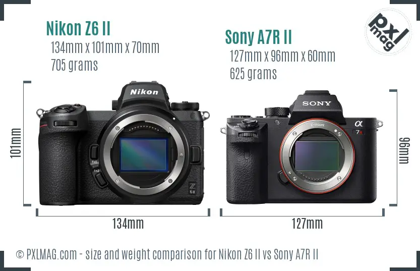 Nikon Z6 II vs Sony A7R II size comparison