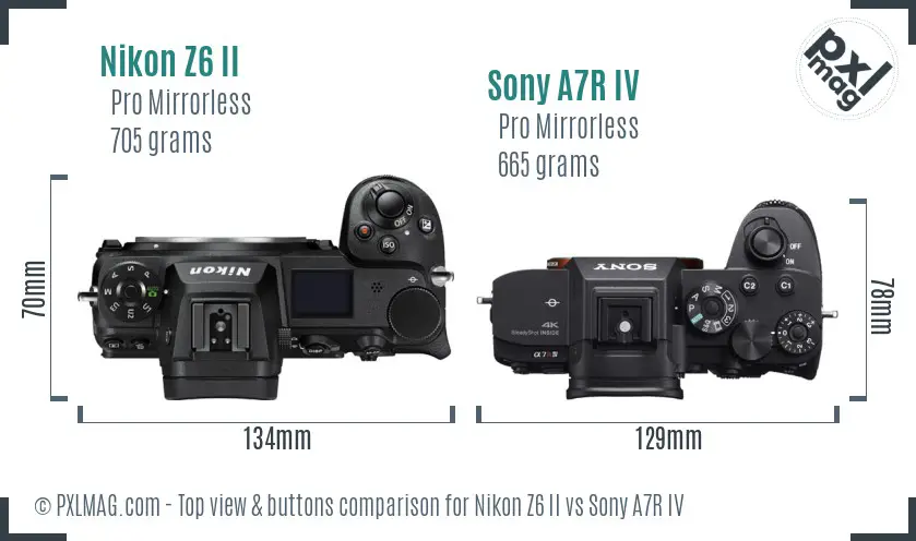 Nikon Z6 II vs Sony A7R IV top view buttons comparison