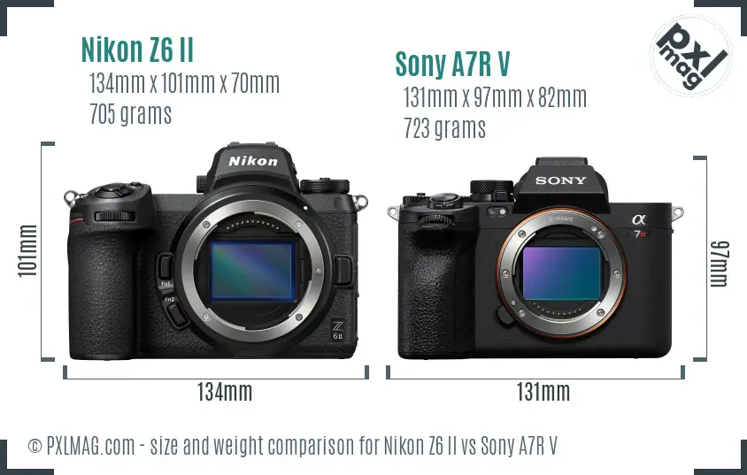 Nikon Z6 II vs Sony A7R V size comparison