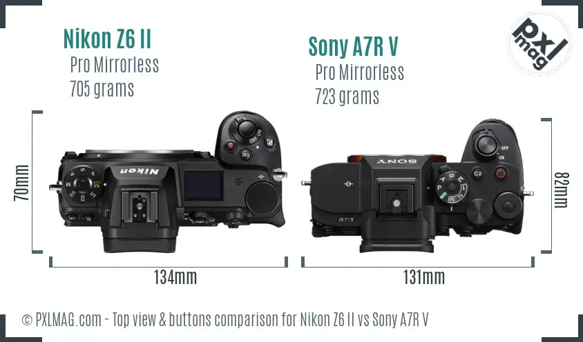 Nikon Z6 II vs Sony A7R V top view buttons comparison