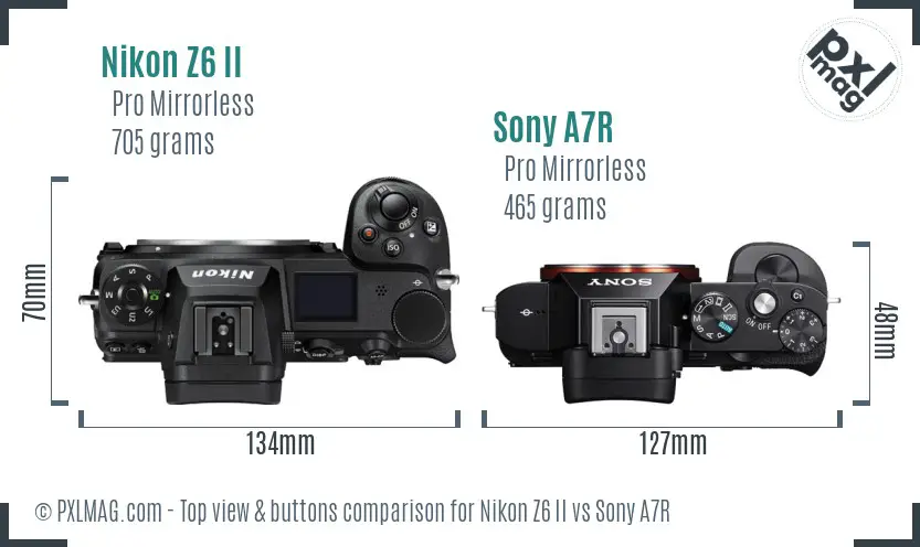 Nikon Z6 II vs Sony A7R top view buttons comparison
