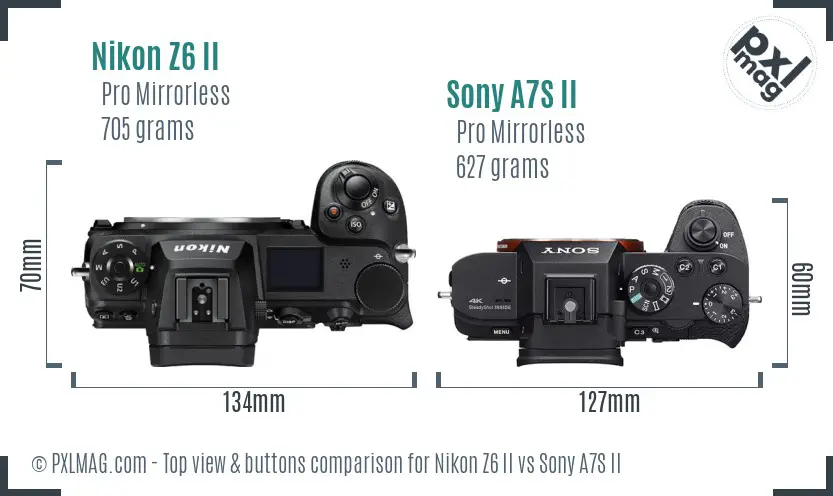 Nikon Z6 II vs Sony A7S II top view buttons comparison