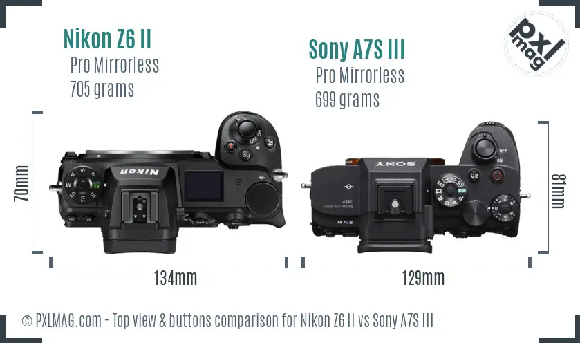 Nikon Z6 II vs Sony A7S III top view buttons comparison