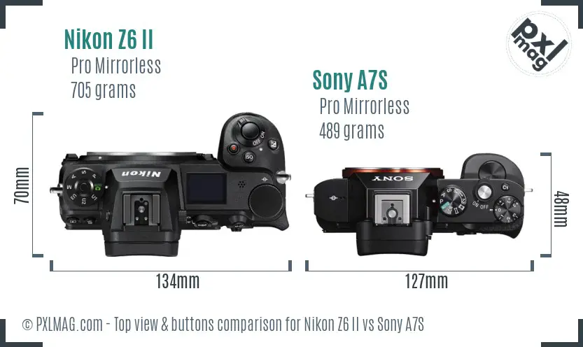 Nikon Z6 II vs Sony A7S top view buttons comparison