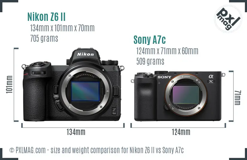 Nikon Z6 II vs Sony A7c size comparison
