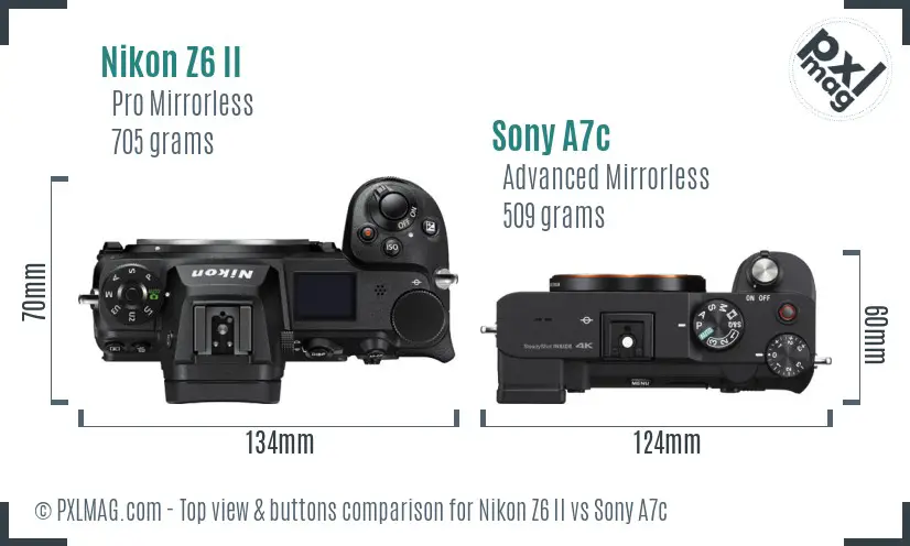 Nikon Z6 II vs Sony A7c top view buttons comparison