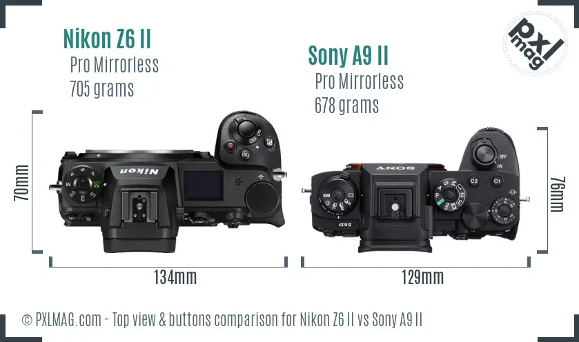 Nikon Z6 II vs Sony A9 II top view buttons comparison