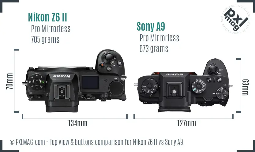 Nikon Z6 II vs Sony A9 top view buttons comparison