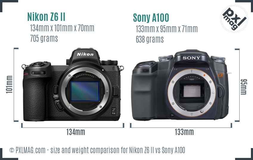 Nikon Z6 II vs Sony A100 size comparison