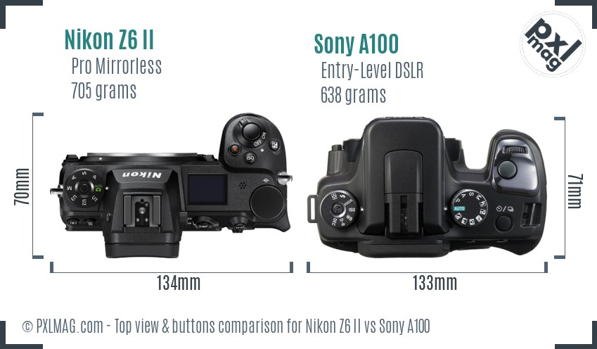 Nikon Z6 II vs Sony A100 top view buttons comparison