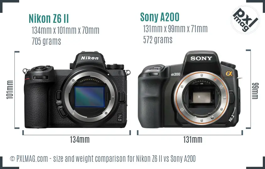 Nikon Z6 II vs Sony A200 size comparison