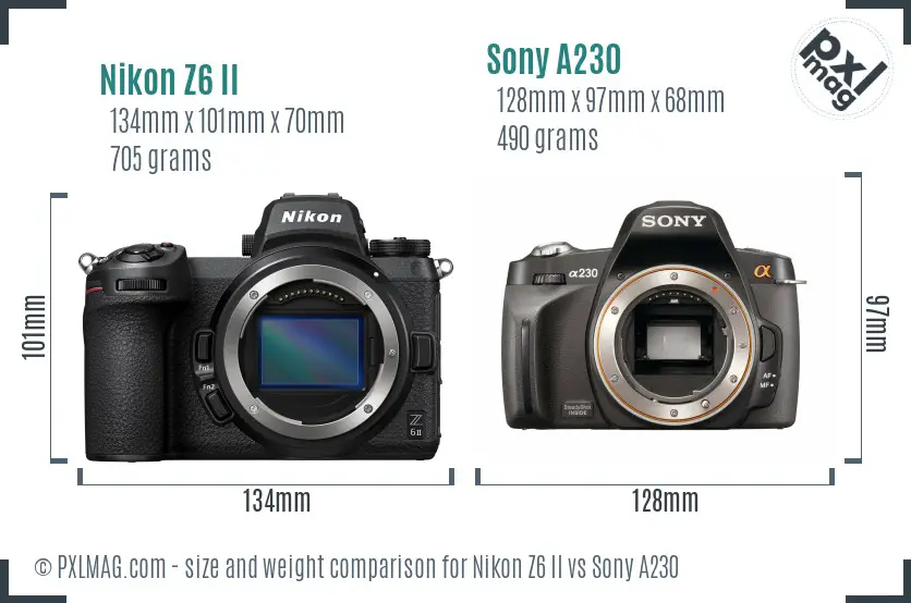 Nikon Z6 II vs Sony A230 size comparison