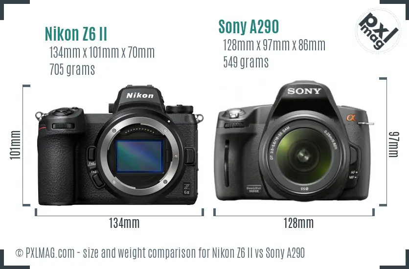 Nikon Z6 II vs Sony A290 size comparison