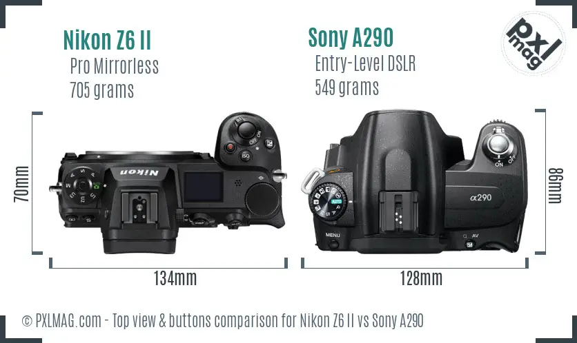 Nikon Z6 II vs Sony A290 top view buttons comparison