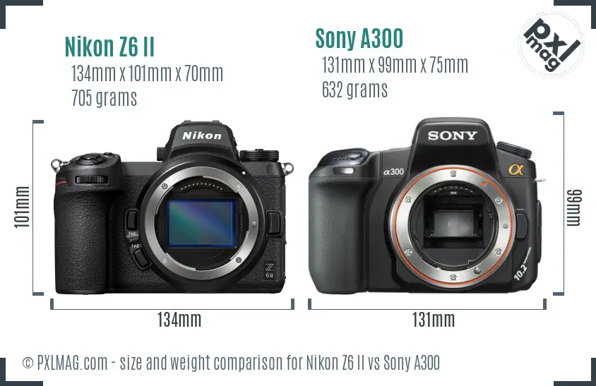 Nikon Z6 II vs Sony A300 size comparison