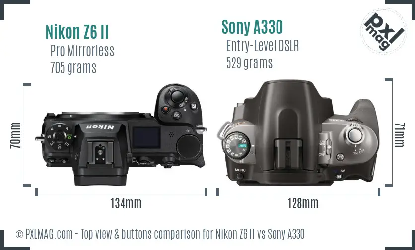 Nikon Z6 II vs Sony A330 top view buttons comparison