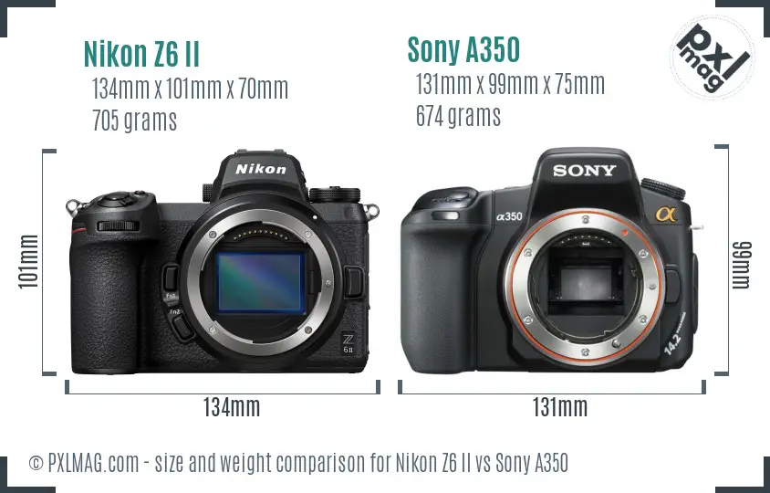 Nikon Z6 II vs Sony A350 size comparison