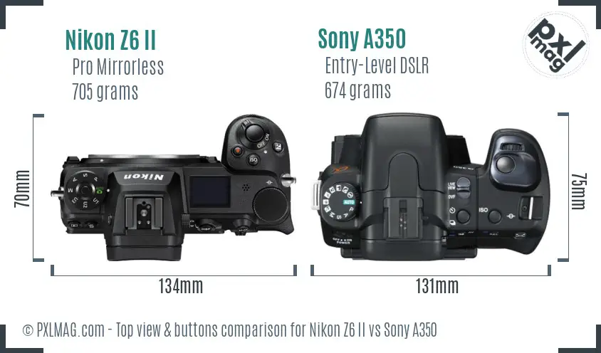 Nikon Z6 II vs Sony A350 top view buttons comparison