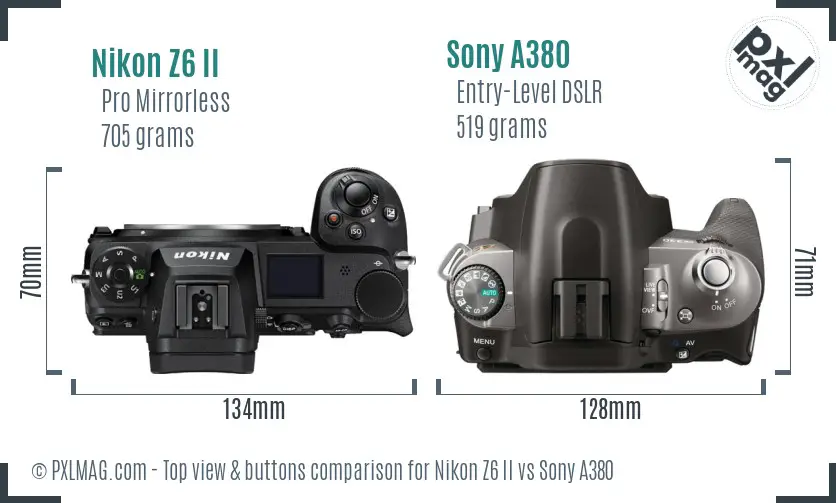 Nikon Z6 II vs Sony A380 top view buttons comparison