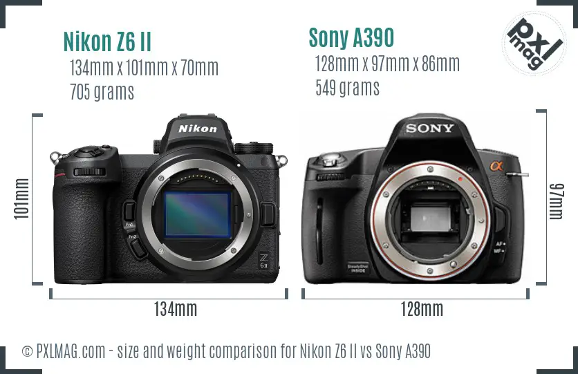 Nikon Z6 II vs Sony A390 size comparison