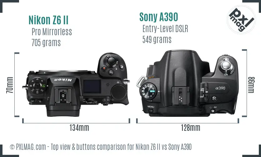 Nikon Z6 II vs Sony A390 top view buttons comparison