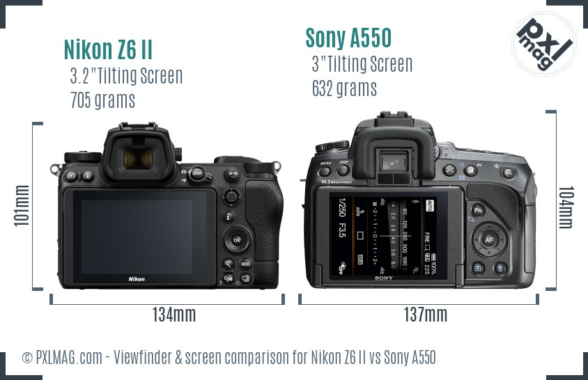 Nikon Z6 II vs Sony A550 Screen and Viewfinder comparison