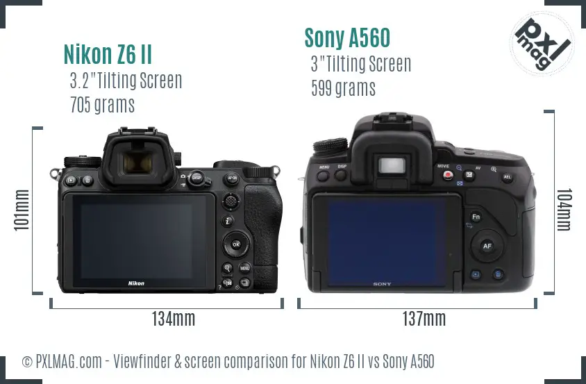 Nikon Z6 II vs Sony A560 Screen and Viewfinder comparison