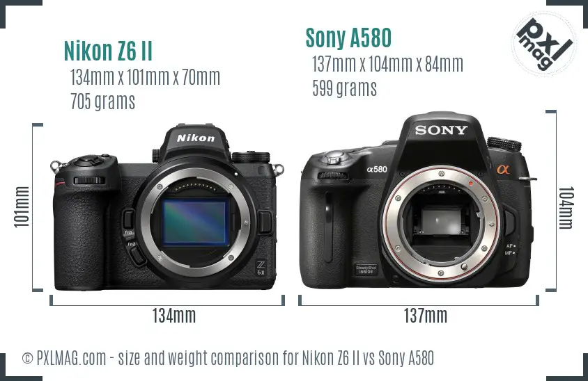 Nikon Z6 II vs Sony A580 size comparison