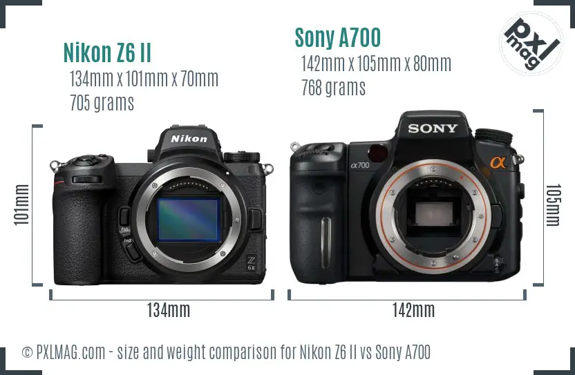 Nikon Z6 II vs Sony A700 size comparison