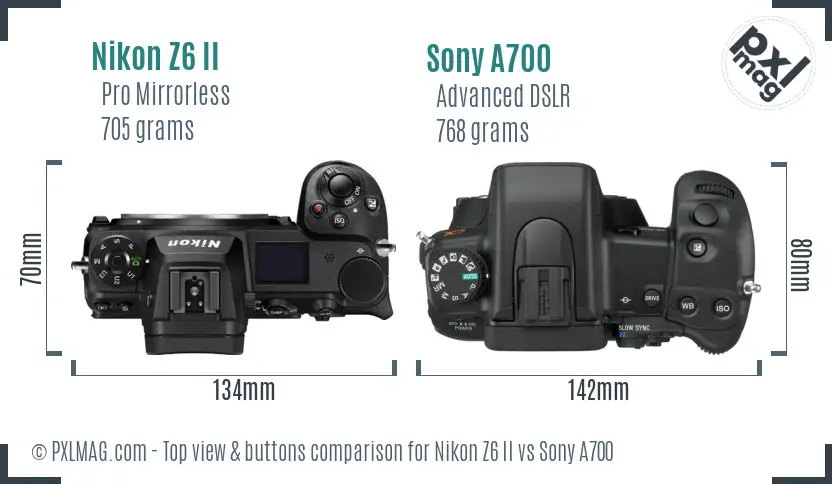 Nikon Z6 II vs Sony A700 top view buttons comparison