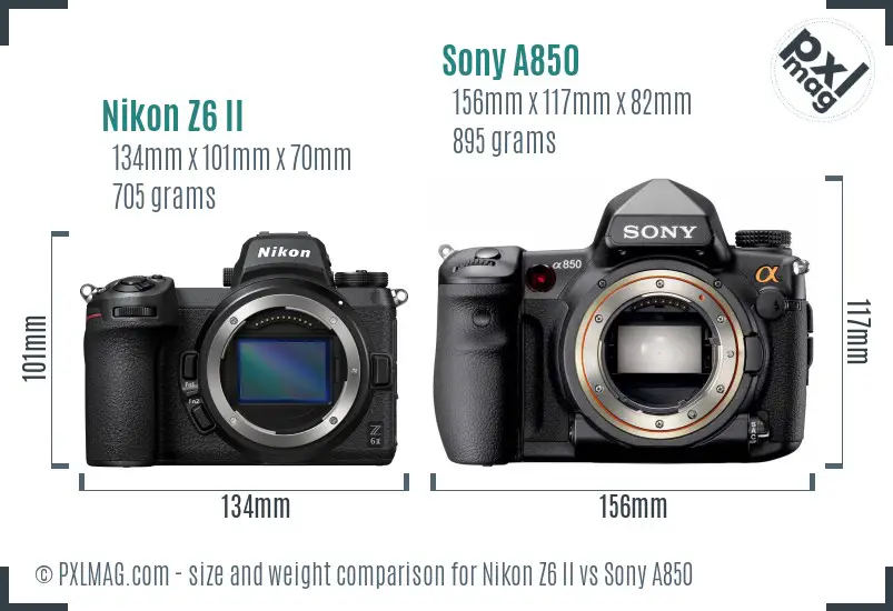 Nikon Z6 II vs Sony A850 size comparison