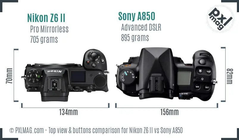 Nikon Z6 II vs Sony A850 top view buttons comparison