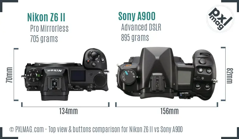 Nikon Z6 II vs Sony A900 top view buttons comparison